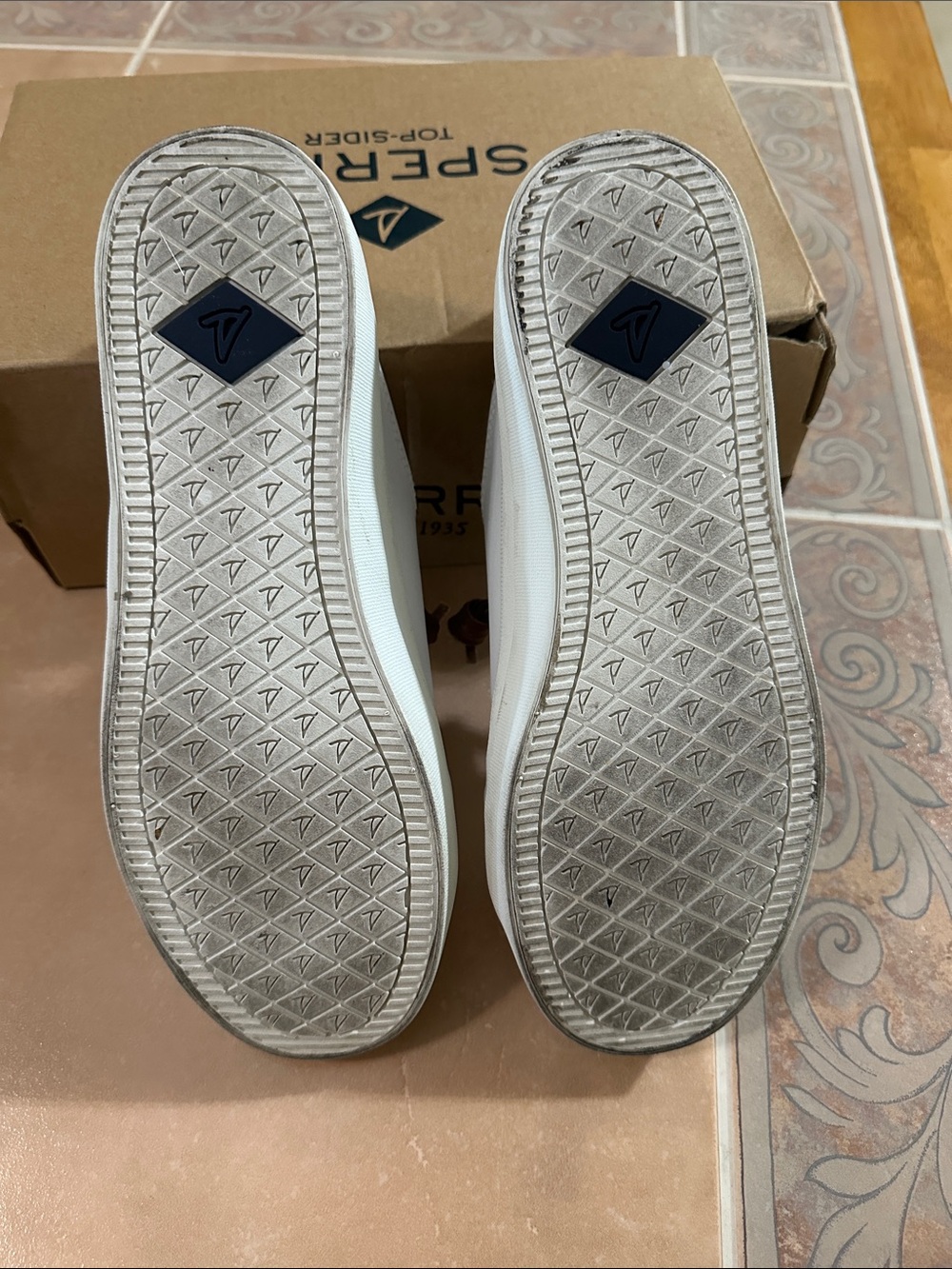 Sperry White Leather Boat Shoes with Brown Laces - Picture 6 of 7